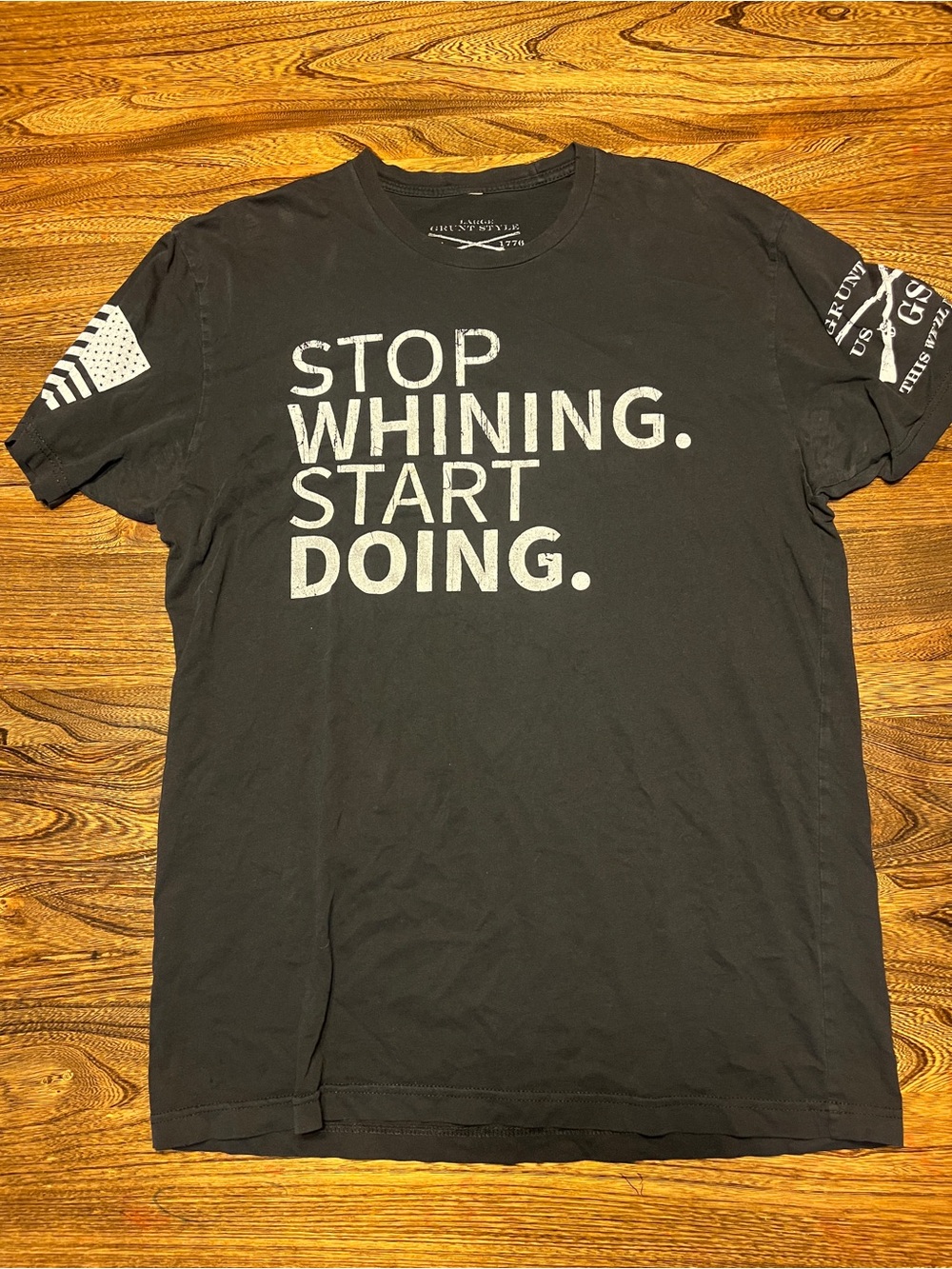 Men's Black Graphic Tee - "Stop Whining. Start Doing." Grunt style t shirt Large